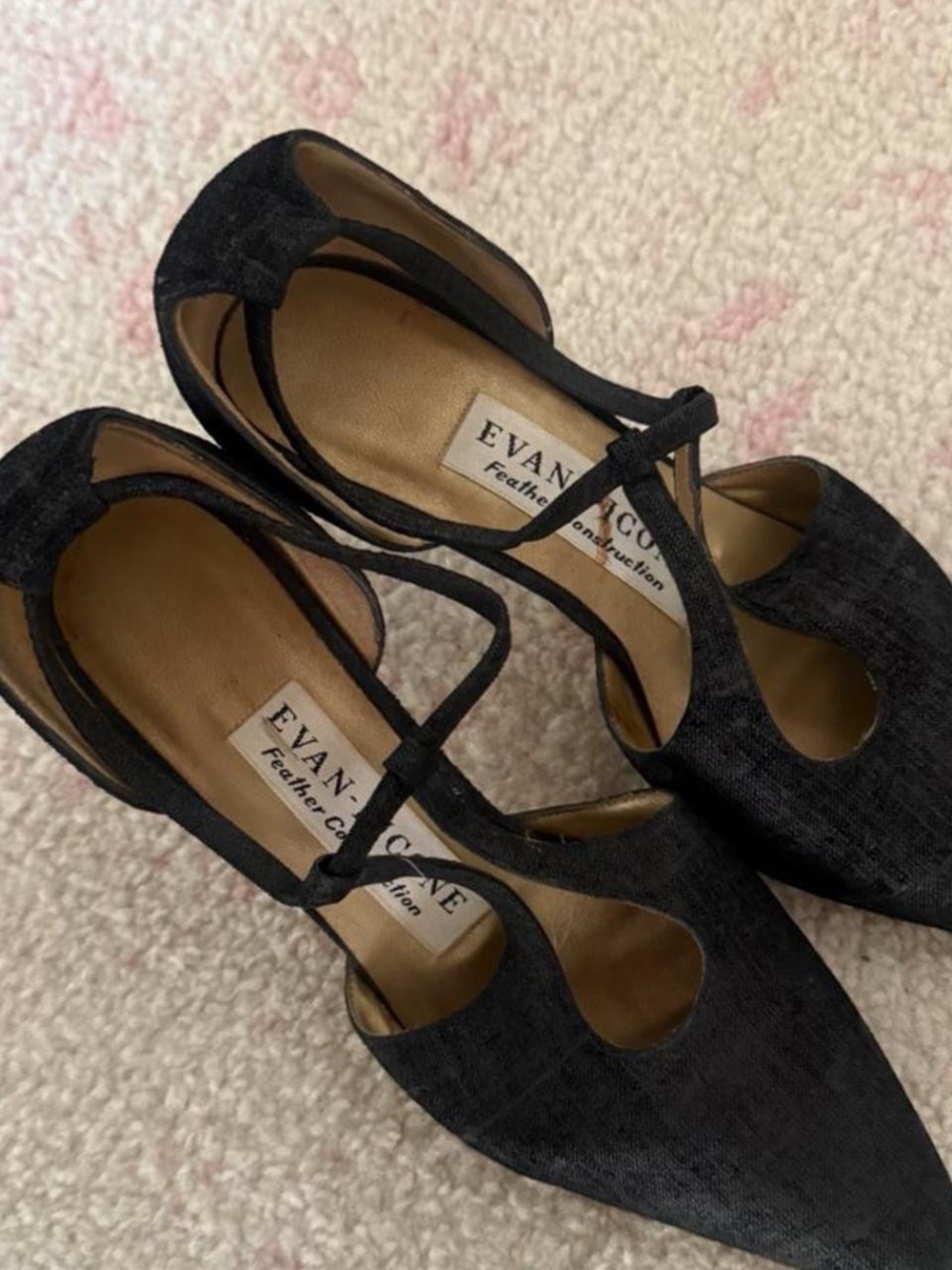 Evan Picone Black Pointed T-Strap Heels